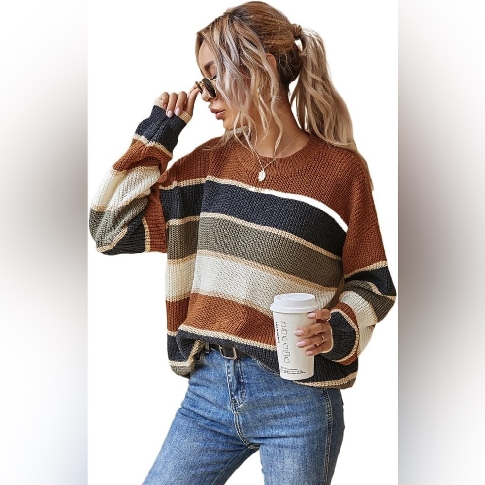 Shein Earth Tone Striped Knit Sweater | Size Medium | Like New NWOT​​​​​…​